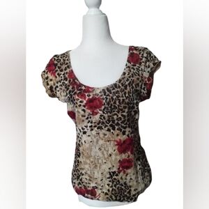 INC International Concepts Red Floral Leopard Print Blouse
